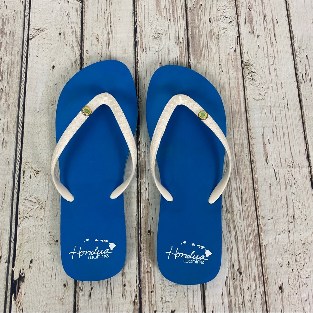 Honolua Wahine Size 10 White & Blue Flip Flops